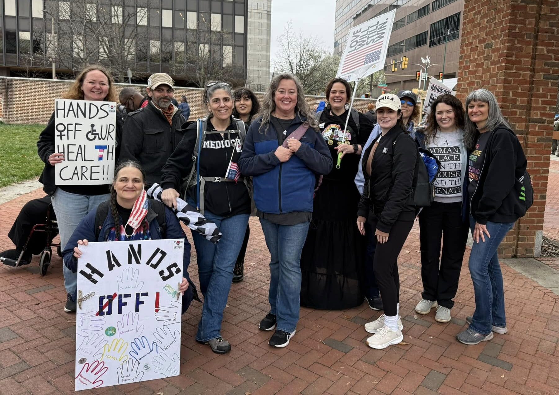 Community for Change members after the HANDS OFF march on April 5, 2025 in Philadelphia.